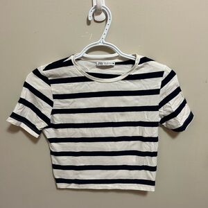 ZARA navy striped crop top